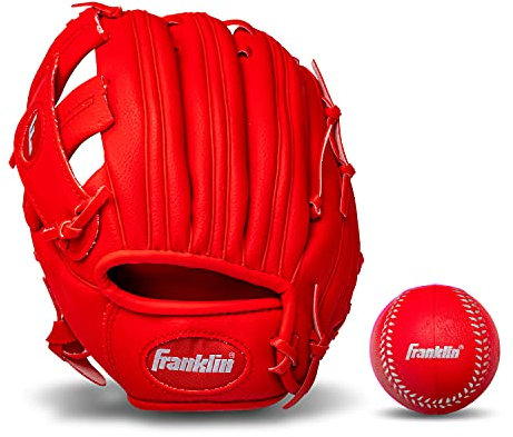 Franklin Sports Unisex Jugend Teeball Glove and Combo 22711L RTP Performance Tee Ball Handschuhe, Rot, 241,3 cm, 9.5
