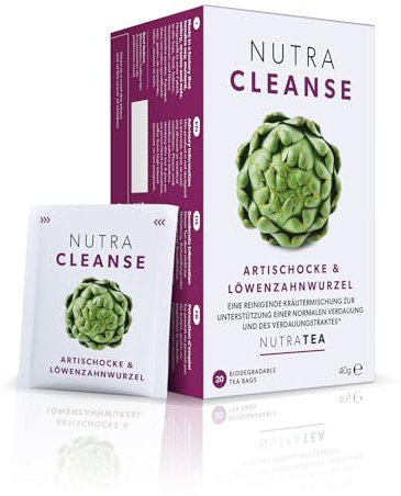 Nutra Tea NUTRACLEANSE, Detox Tee zur Förderung der Verdauung, Artischocken Tee unterstützt Entgiftung des Verdauungstraktes, 60 wiederverwendbare Teebeutel, Kräutertee mit Artischocke & Mariendistel