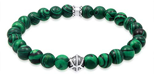 Kuzzoi Buddha Herren Armband mit grünen Achat Edelstein Perlen | Anhänger Länge 19-23 cm elastisch Yogaarmband Energiearmband 0201820719