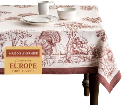 Maison d' Hermine Holy Jouy(Brown) 100% Baumwolle Tischdecke für Küche | Abendessen | Tischplatte | Dekoration Parteien | Hochzeiten | Thanksgiving/Weihnachten (Rechteck, 160cm x 220cm)