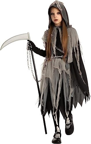 Spooktacular Creations Grim Reaper Girl Costume Glow in The Dark for Halloween (X-Large (12-14 yrs))