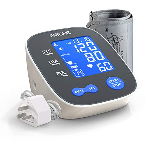 AVICHE Automatic Digital Arm Blood Pressure Monitor | Large Backlight LCD Display Talking Pulse Rate 22-42cm BP Cuff Machine| Include UK Adaptor (Blue)