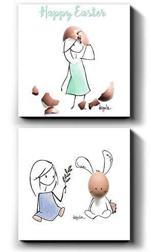 PICANOVA MIXPIX – Virgola Ostern – Set Bestehend aus 2 St 20x20cm Fotokacheln – Drucke mit Wiederverwendbaren Klebepads, Einfach Aufzuhängen, Hält an Fast Allen Wänden – Design von Virgola Art