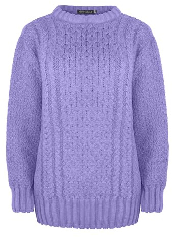Generation Fashion New Ladies Women Long Sleeve Knitted Jumper Cable Knit Sweater Crew Neck Pullover Top Plus Size [Lilac,M-L]