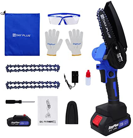 Cordless Electric Chainsaw, Handheld Mini Chain Saw 550W Battery Saw Cutter for Cutting Trees Wood Branches, with 21V 1.5AH Rechargeable Battery and Charger