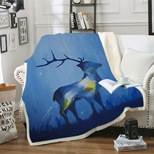 Kuscheldecke Dunkelblaues REH Decke Mikrofaser Kuscheldecke Flauschig Langlebig Fleecedecke Zweiseitige Couchdecke Dick & Warm Wolldecken für Couch(180x220cm)