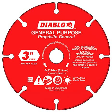 Diablo DCW030CAR101F Trennscheibe mit Hartmetall-Körnung, aus mehreren Materialien mit verstärktem Stahl, segmentiert, 7,6 cm Durchmesser, 0,95 cm Dorn (0,64 cm) Nabe