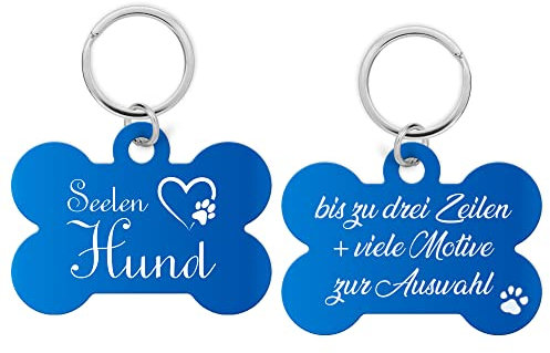 Aluminium Hundemarke Hundeknochen mit Gravur - Hundemarke personalisiert mit hochwertiger Lasergravur, Adressanhänger Hund personalisiert für Hunde oder Katzen (hellblau)