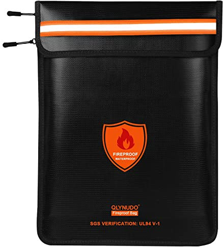 Borsa per documenti ignifuga, impermeabile, ignifuga, con cerniera, per contanti, documenti importanti/oggetti di valore (protezione sigillo), 38,1 x 28 cm (formato A4), busta antincendio con striscia