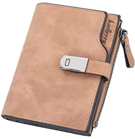 ANYWN Geldbeutel klein Damen, kleines Damen Portemonnaie aus glattem und weichem Kunstleder Geldtasche Damen klein Magnetschnalle Mini Geldbörse Damen mit Reißverschluss und Kartenfächer Braun