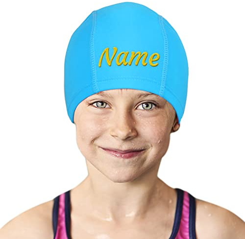 Dinikally Cuffia Da Bagno Personalizzata Con Testo Ricamato Per Adulti (Light Blue)