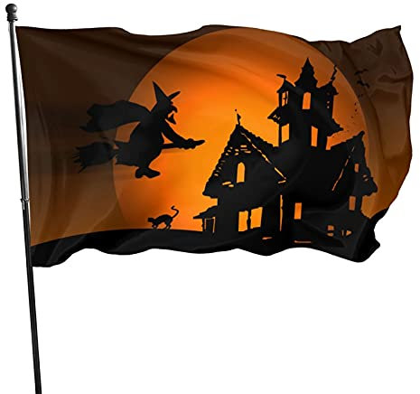 Halloween-Hexen auf Besen,Halloween-Dekorationen,Fahnen,Wohnheim-Dekoration,3x5 FT,Banner mit Ösen,Gartenfahne für drinnen und draußen