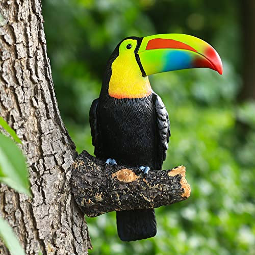 NORHOR Gartenstatuen,Tukan Ornament,Skulptur aus Kunstharz,Kunstharz künstliche Vögel Handwerk Garten Tier Statue Baum hängende Pastorale Dekoration Anhänger Outdoor Hof Dekoration. (Regenbogen)