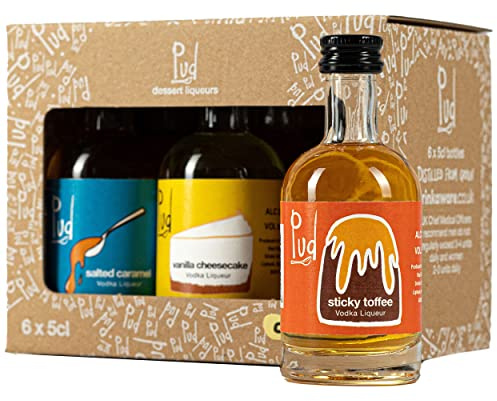 Pud Vodka Liqueur Gift Box 6 x 5cl (28% ABV) | Vodka Gift Set with Miniature Alcohol Bottles | Enjoy A Delicious Variety of Flavoured Vodka Liqueur | Gift Boxes & Alcohol Gifts for Men & Women