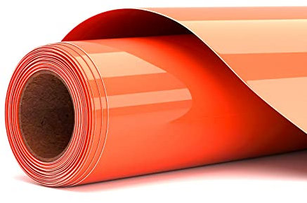 Asoway Vinilo Textil Termoadhesivo Naranja Fluorescente 30,5 X 305CM HTV Rollo Para Transferencia de Calor, DIY Camisetas, Bolsas, Sombreros y Otros Tejidos