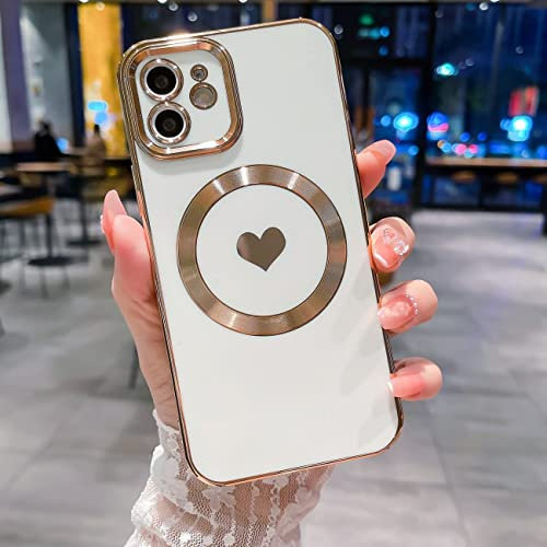 UEEBAI Magnetisch für iPhone 11 Hülle, Kompatibel mit MagSafing Kabelloses Laden [Integrierter Kameraschutz] Kratzfest Dünn Silikon Handyhüllen, Stoßfest Rückseite Schutzhülle - Weiß