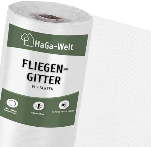 HaGa Fliegengitter 75cm Breite x 10m Länge – Insektenschutz Fenster – Reißfest, UV-beständig, Zuschneidbar 100% PES – Moskitonetz & Mückenschutz – Fliegennetz