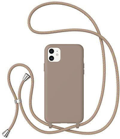 ZTOFERA Handykette Hülle Kompatibel mit iPhone 11, Liquid Silikon Handyhülle mit Umhängeband, Schutzhülle mit Band Kordel zum Umhängen Necklace Hülle für iPhone 11, Braun