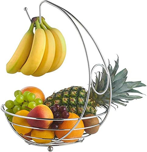 DAFUTA Fruit Bowl Holder with Banana Hanger Hook Tree Fruit Bowl Basket Stand Large