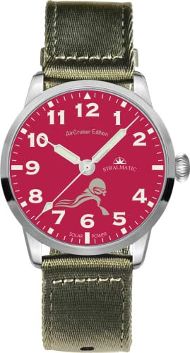 Stralmatic Arkona Fliegeruhr Air Cruiser Solarmatic rotes Zifferblatt Textil Armband SAC11204 – Made in Germany