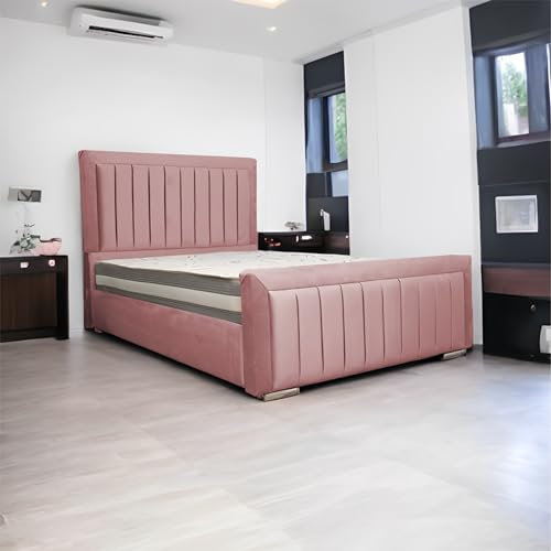 Living Comfort Bedz | Upholstered Sierra Bed | Elegant Plush Velvet headboard & Foot-board Design | ottoman Gas with lift-up storage king size bed frame (Pink, 5ft King gas Lift)