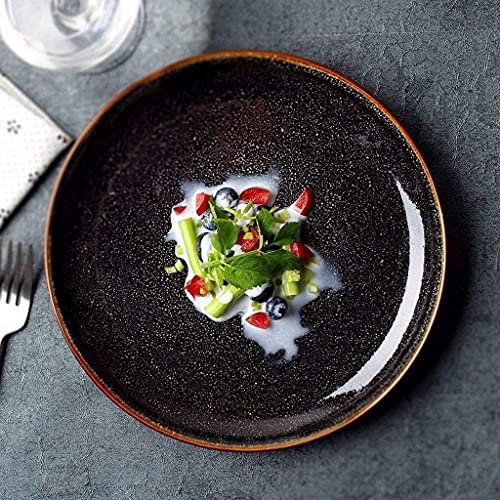 ROLTIN Cuencos de Pasta Plato Redondo de Desayuno de cerámica para el hogar - Platos de Sopa Grandes de Estilo japonés Creativo Tazón de vajilla Negro Retro Plato de ensa