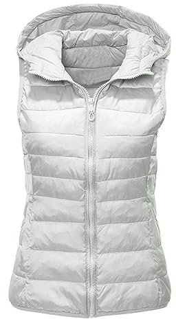 Womens Packable Down Gilet Water, Lightweight, Extra Warm Bodywarmer With Zip Up Pockets, Windproof Full-Zip for, Mountaineering, & Casual (White, L)