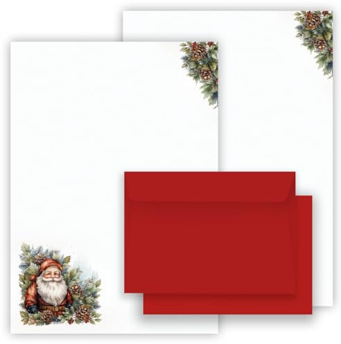 Weihnachtsbriefpapier Briefpapier/Briefumschlag Set mit Weihnachtsmann bedruckt 2 seitig A4 120 g/m² c6 80 g/m² von 10 bis 100 Blatt mit Umschlägen Kuvert (20 Briefpapier MIT 10 Umschlägen)