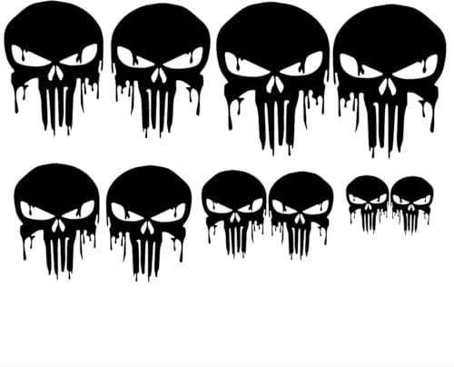 Totenkopf Aufkleber Auto Skull Sticker Schädel Set Blut Motorrad Wohnmobil (Schwarz Matt)