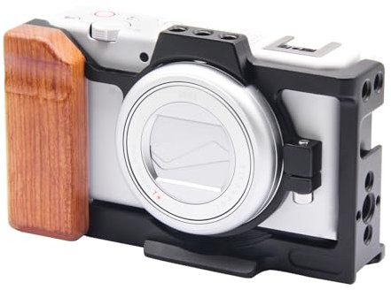 Bitubol Kamerakäfig für Sony ZV-1 II/ZV-1F / ZV-1 Kamera, mit Holzgriff, ausgestattet mit 3/8 Zoll und 1/4 Zoll Schraubenlöchern und Kaltschuhverlängerung für Mikrofon/Licht.