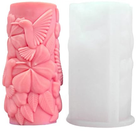 Candle Molds Bird Flower Design Pillar Silicone Candle Moulds 3D Epoxy Resin Casting Moulds DIY Craft Resin Silicone Mold for Candle Aromatherapy Soap Clay Handmade Making