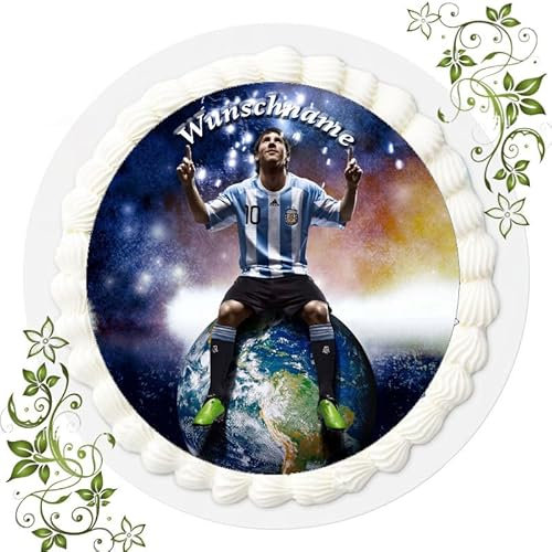 Fussball + Wunschname Tortenaufleger Tortenbild Geburtstag Fondant Ø 20cm Messi Fussball Nr. 38