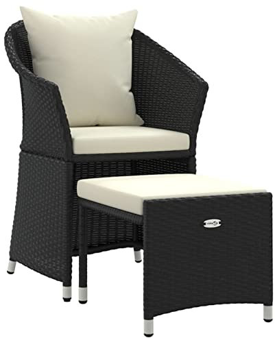 Gecheer 2-TLG. Sonnenliege mit Hocker Gartenliege Relaxliege Gartenmöbel Liege Lounge Strandliege Schwarz Poly Rattan