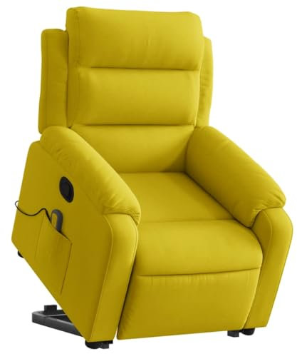 vidaXL Massagesessel, Verstellbar Sessel mit Aufstehhilfe, Fernsehsessel Relaxsessel mit Liegefunktion, Liegesessel Aufstehsessel Polstersessel, Gelb Samt