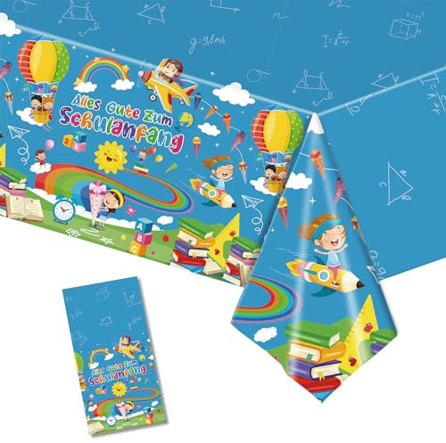 Einschulung Deko, 137 x 274 cm Tischdecke Einschulung, Wasserdicht Einweg Schulanfang Tischdecke, Schulanfang Deko für Junge mädchen für Schulanfang Schulkind Malkurs