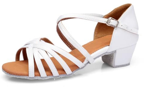 M&Catree Damen Mädchen Tanzschuhe Niedrigem Absatz Standardtanz Gesellschaftstanz Lateinischer Tanz Latein Sandalen - Weiß, CN 35 (Länge: 21.5cm)