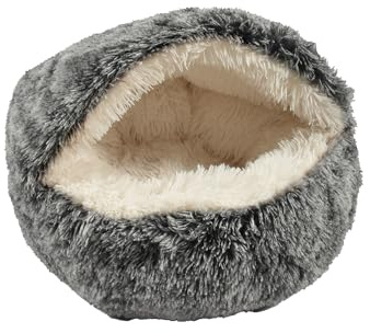 Bobby Poilu, extra weiches Katzenbett aus Plüsch, Kissen für Hunde und Katzen, maschinenwaschbar, Schwarz/Weiß, 50 x 35 x 20 cm