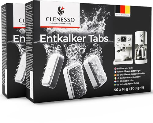 CLENESSO Entkalkungstabletten für Kaffeevollautomaten (2 x 50 Stk) – Entkalker Kaffeevollautomat Tabs kompatibel mit Siemens EQ Serie, Jura, Krups, Delonghi, Philips, Miele, Tassimo, Nespresso uvm.