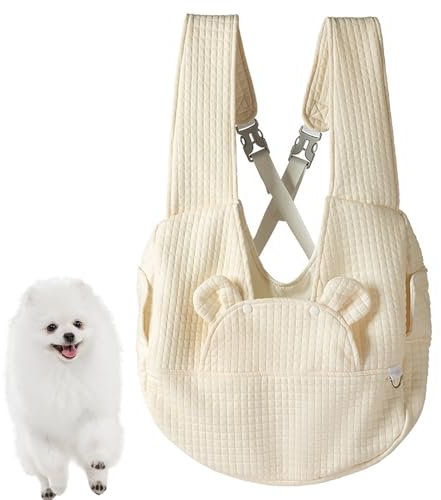 PJDDP Sac De Transport pour Chien Et Chat Jusqu'à 6 Kg,Sac À Bandoulière Mains Libres Petit,Sac De Transport Chiot,Porte Chien Ventral Petit pour Voyages en Plein Air,Beige