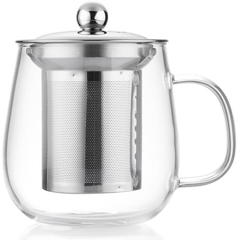 MEISINNI Tasse à Thé en Verre avec Infuseur et Couvercle, Tasse à Thé avec Inoxydable Infuseur, 500 ml Mug Transparent, Tasse en Verre, Cup pour Thé en Fleurs et en Vrac, Cuisinière à Gaz