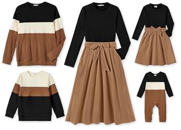 PATPAT Familien Outfit Set - Partnerlook Mutter Tochter Kleidung, Langarm T-Shirt & Mutter Kind Kleider Mama Tochter Kleidung für Herbst & Frühling/Herren, Khaki, Damen: S