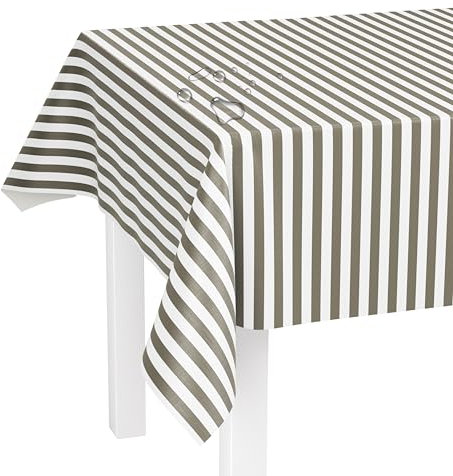 LILENO HOME Tischdecke abwaschbar als Meterware 100x140cm (Schnittkante) in Blockstreifen Beige Motiv - Wachstuchtischdecke wasserabweisend ideal als Tischtuch o. Tischläufer für Bierzeltgarnitur
