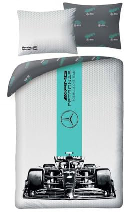 Bettwäsche Formel 1, Mercedes, 100 % Baumwolle, wendbarer Bettbezug 140 x 200 cm und Kissenbezug