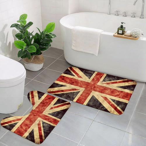 AELKSP Badezimmerteppich Set 2 Teilig,Die Grunge-Flagge des Vereinigten Königreichs oder des Union Jack,rutschfest Waschbar Badvorleger Set,Saugfähig Badematte Badteppich Set mit