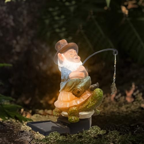 Abia Jaeia Gartenzwerg, Teichstatue, Dekoration, Angelzwerg, Gartenstatue, Koi-Teich oder Wasserfall-Dekoration, 24,6 cm, Zwerg, Angel-Pool-Statue mit im Dunkeln leuchtenden Kieselsteinen im