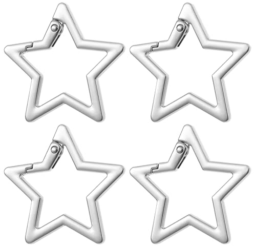 4 Stück Stern Karabiner, Stern Schlüsselanhanger, Zinklegierung Sternkarabiner, Silber Schlüsselanhänger, Outdoor Schlüsselanhänger Karabiner für Wandern, Sport, Camping