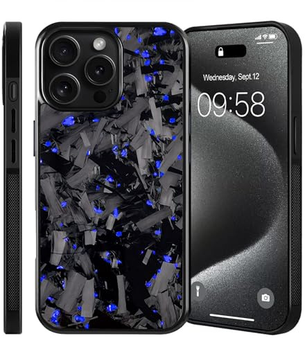 Forged Carbon Fiber Phone Case for iPhone 16, for MagSafe (Blue) | Real Carbon Fiber, All-Inclusive Anti-Fall Magnetic Wireless Charging Cover