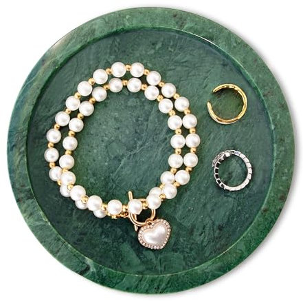 WORHE Bandeja de mármol natural para anillos y joyas, bandeja decorativa redonda de 5,9 pulgadas, bandeja de mármol para cocina, vanidad, baño, decoración del hogar - verde