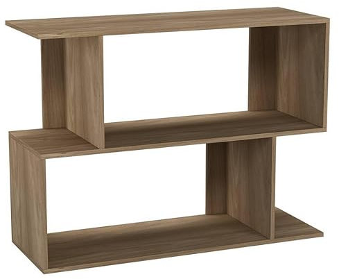 URBNLIVING 80cm Width Oak 2 Tier Wooden Shelving Unit Freestanding Bookcase Display Organiser with Irregular Storage Compartments for Bedroom Study Living Room Office Modern Open Bookshelf