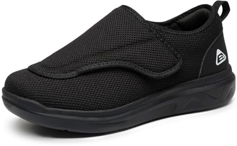 Chaussures orthopédiques extra larges réglables pour homme diabétique avec crochet et boucle pour pieds enflés, soulagement de la douleur au pied, neuropathie, Noir , 44 EU